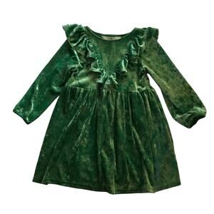 H&M green crushed velvet ruffle dress
